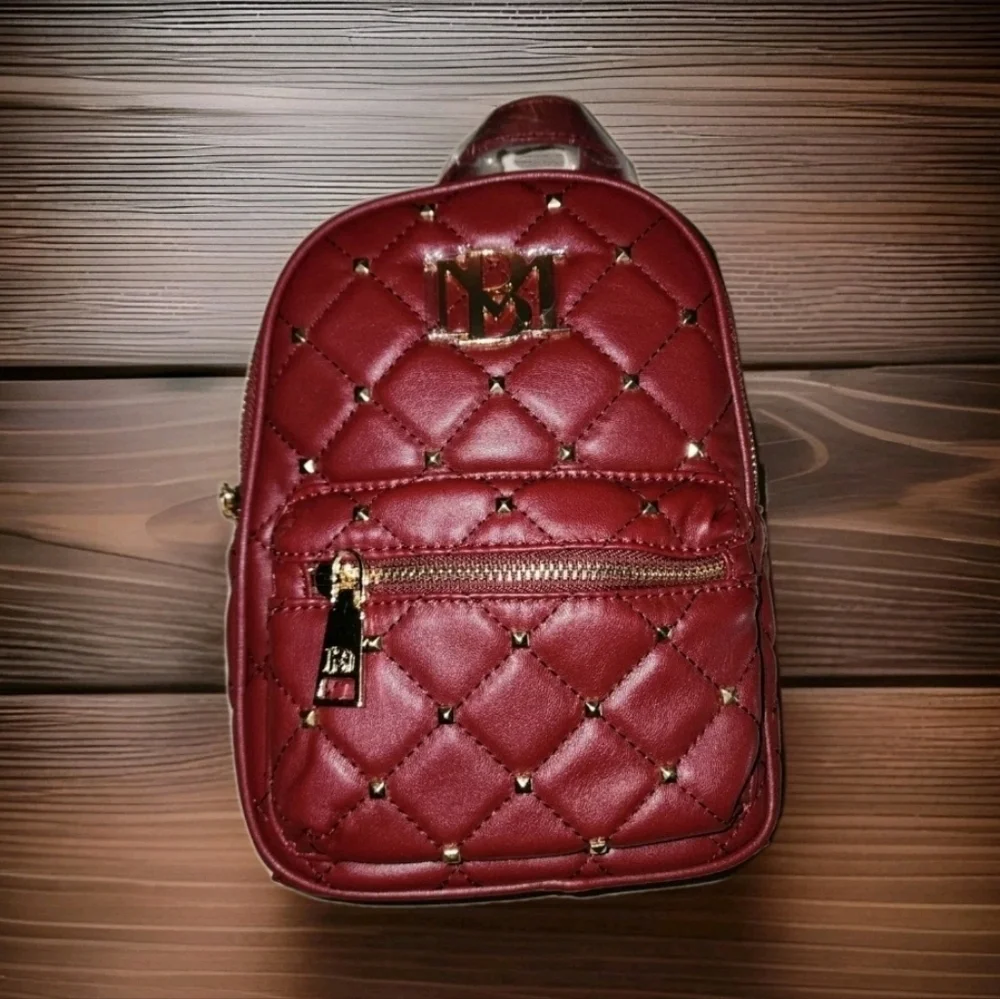 Badgley Mischka Small Quilted Diamond studded Burgundy Backpack